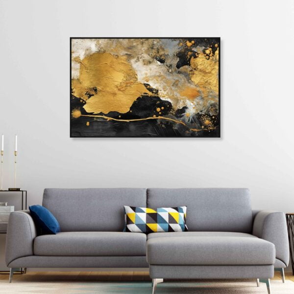 black and gold abstract artwork on canvas print