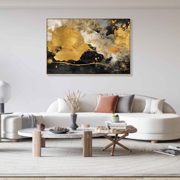 black and gold abstract artwork on canvas print