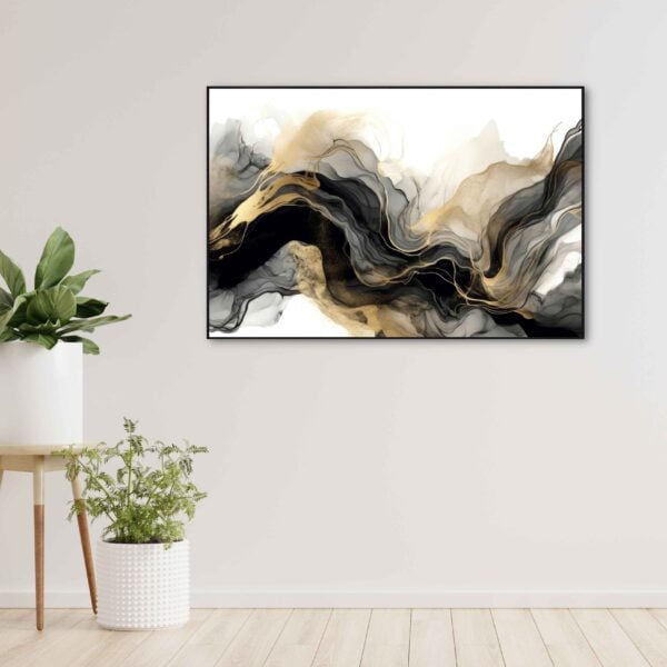 abstract waves artwork in black and gold canvas print