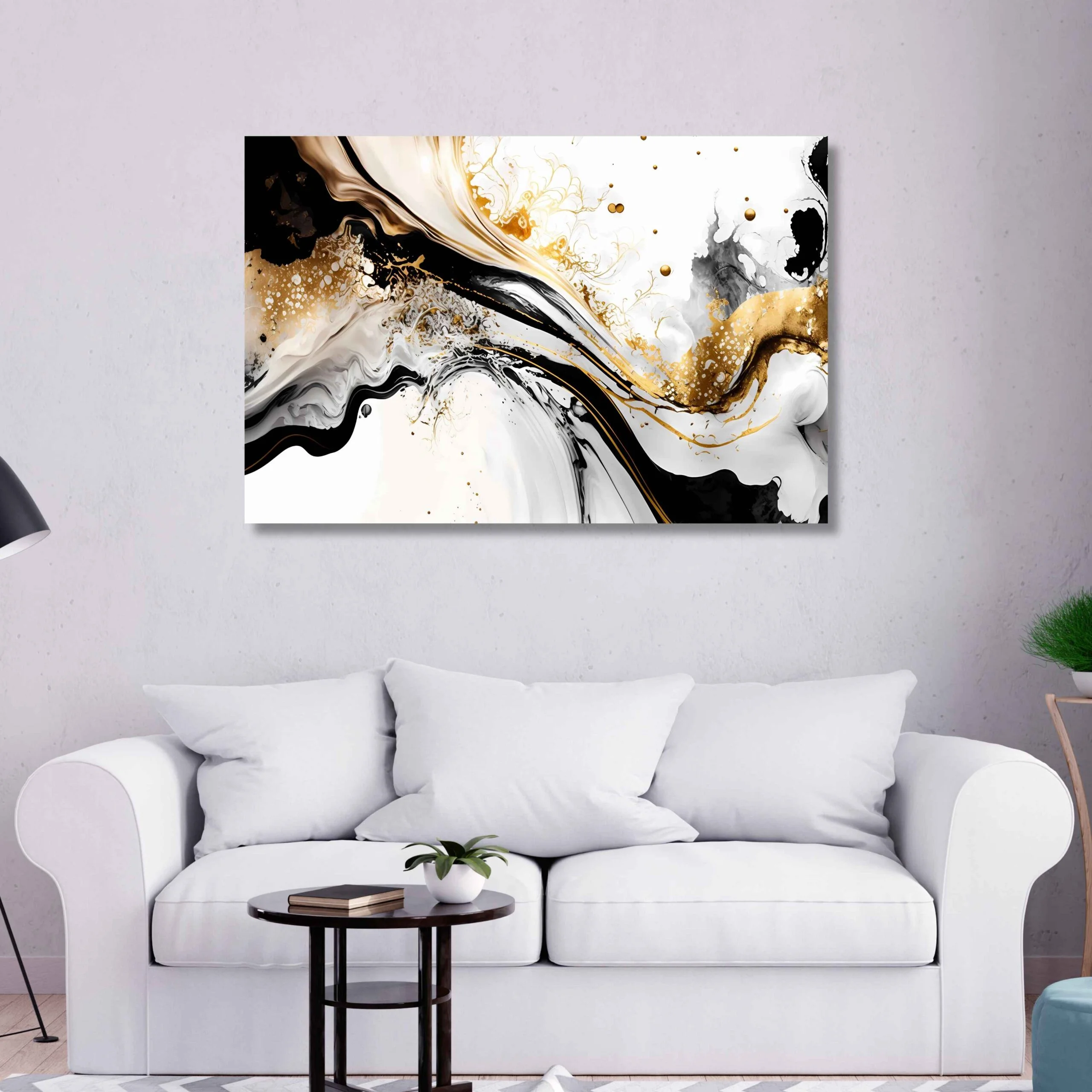 canvas print of abstract design with black grey and gold colours