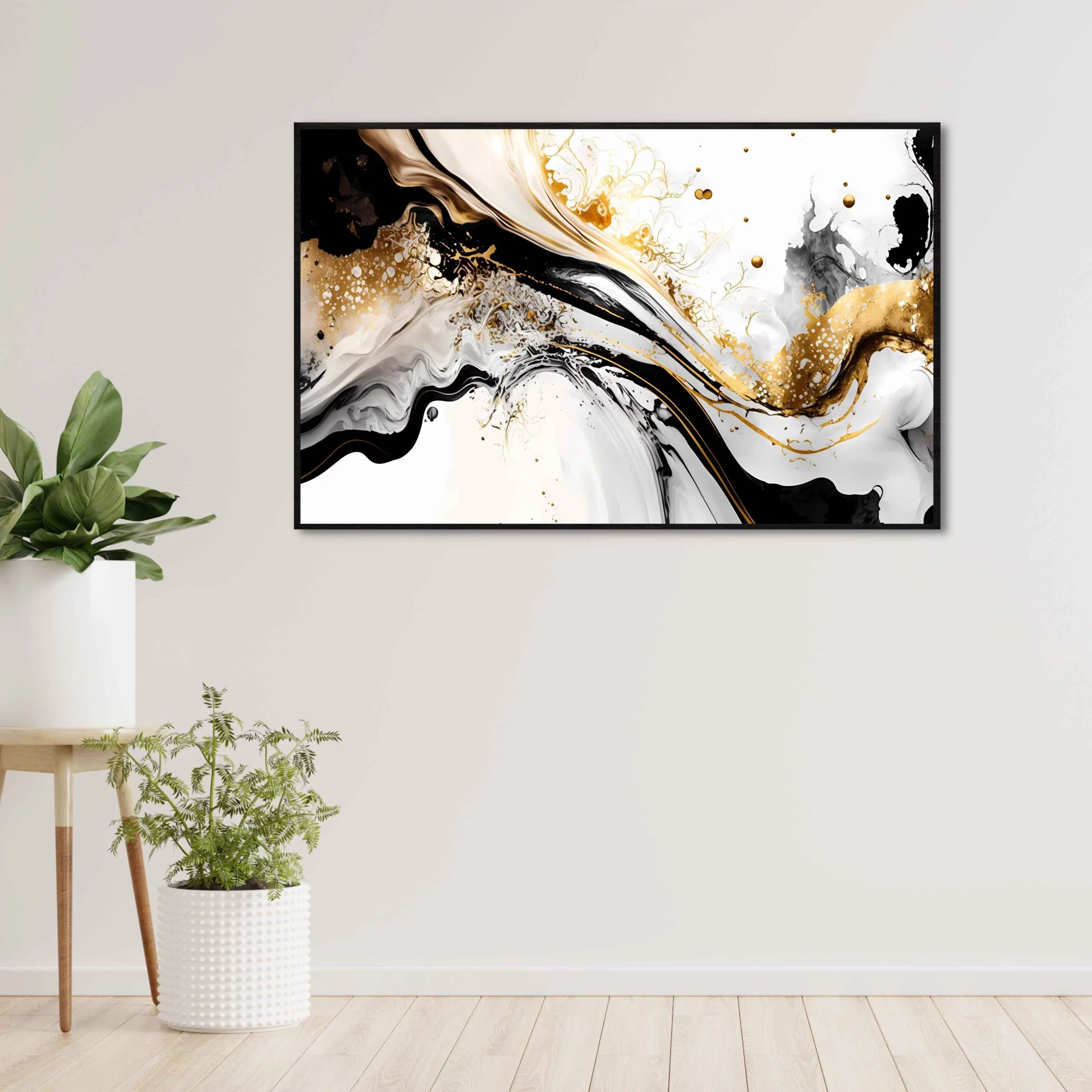 canvas print of abstract design with black grey and gold colours