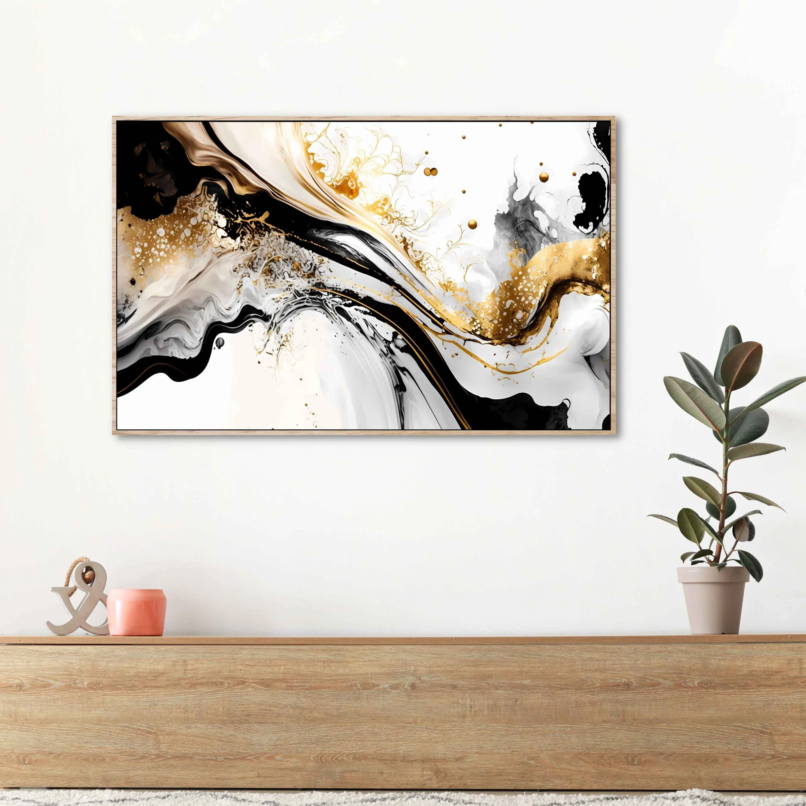canvas print of abstract design with black grey and gold colours