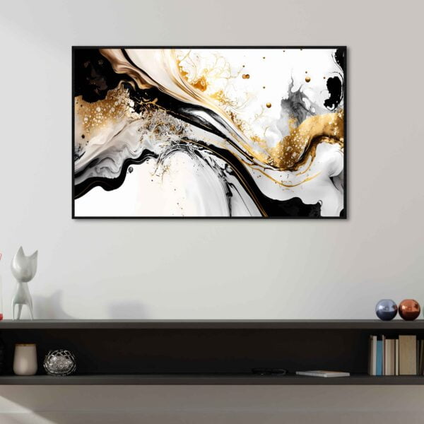 canvas print of abstract design with black grey and gold colours