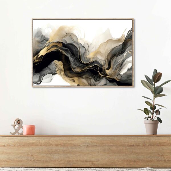 abstract waves artwork in black and gold canvas print