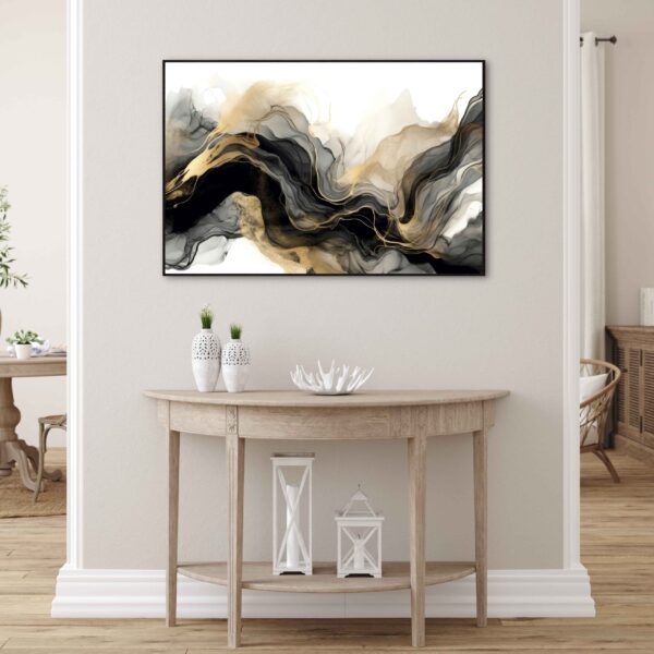 abstract waves artwork in black and gold canvas print