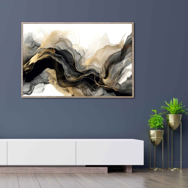 abstract waves artwork in black and gold canvas print