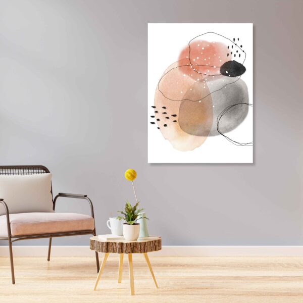 canvas print of abstract artwork with pink grey and black colours