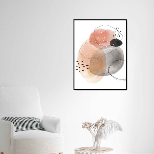 canvas print of abstract artwork with pink grey and black colours