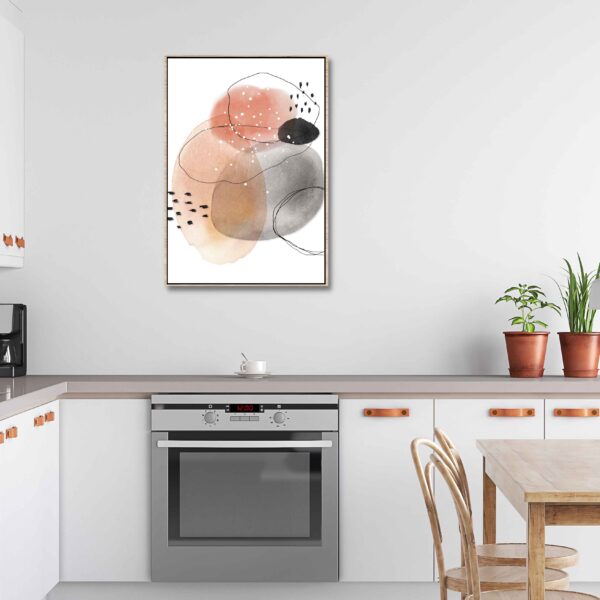 canvas print of abstract artwork with pink grey and black colours